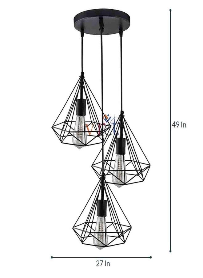 VRCT 3-Lights Round Cluster Chandelier Diamond Hanging Pendant Light, Bulb not Included, Black - Image 3